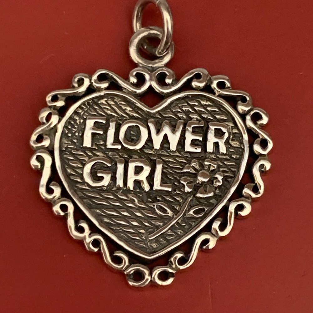 .925 Vintage Heart Flower Girl Sterling Silver Jewelry Charm #heart #keepsake